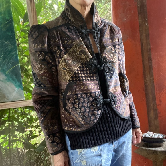 Frances Henaghan paisley brown with gold accents Victorian style velour jacket. - Picture 1 of 16